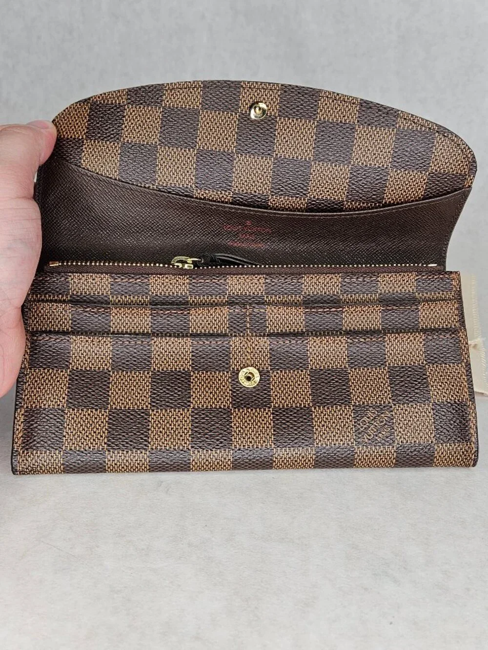 Louis Vuitton Damier Ebene Emilie Long Wallet Brown Interior